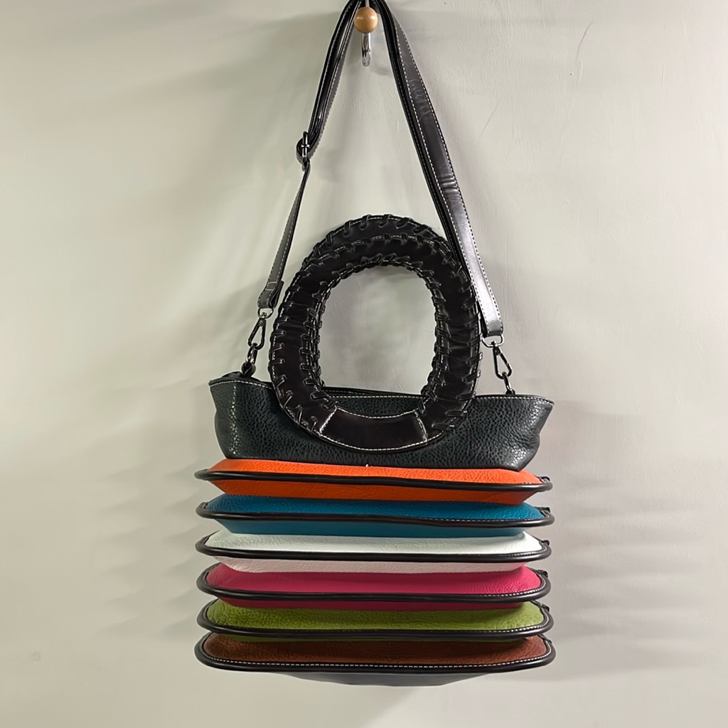 Art To Wear Artsy Unique Vegan Leather Multi Accordion Top Handle & Strap Purse